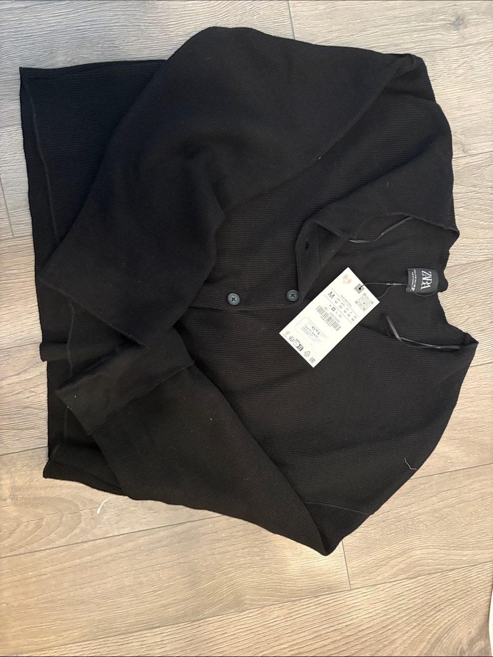 ZARA Black Ribbed V-Neck Button Cardigan